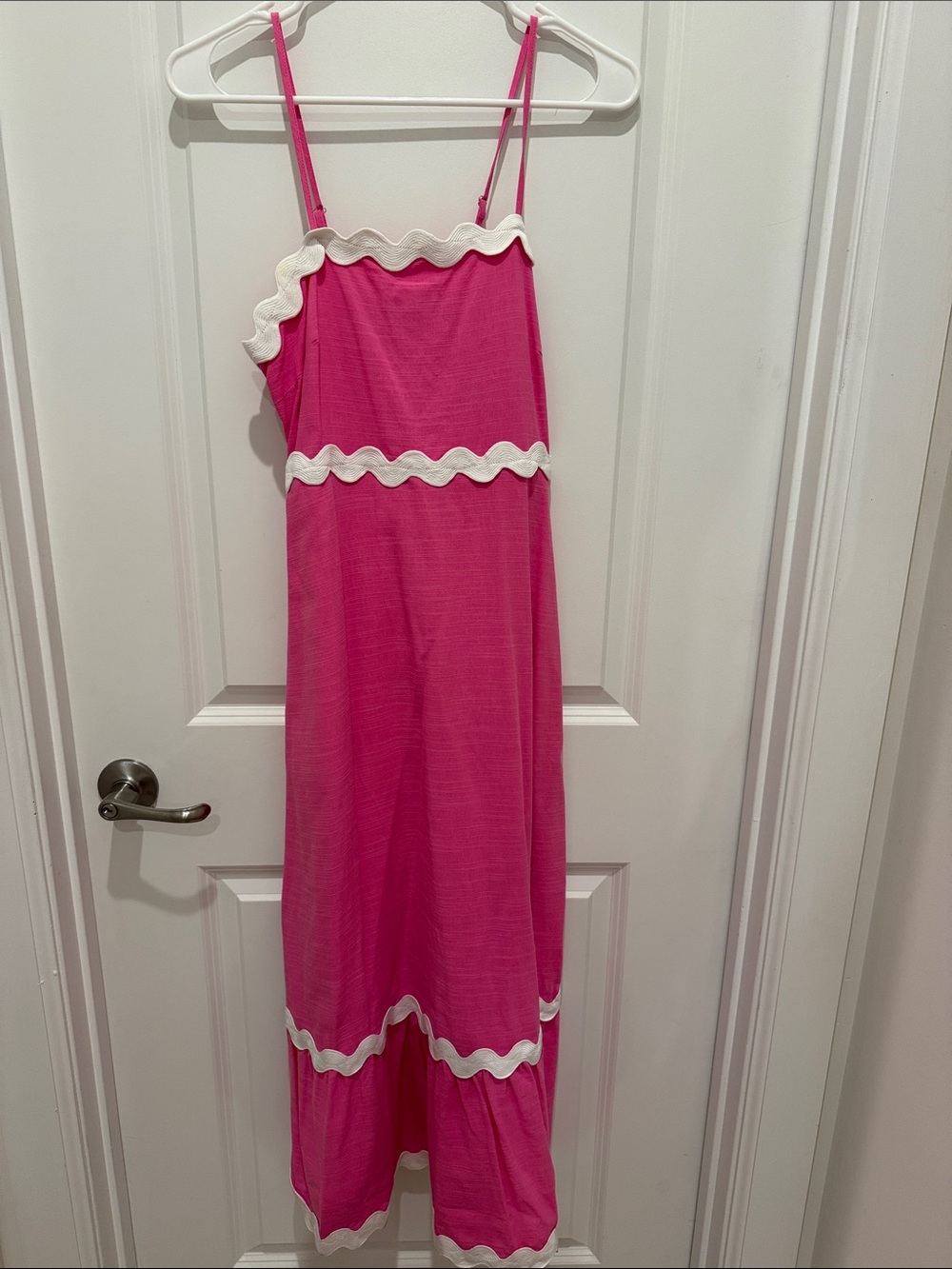 ' Piink Maxi Dress with White Trim